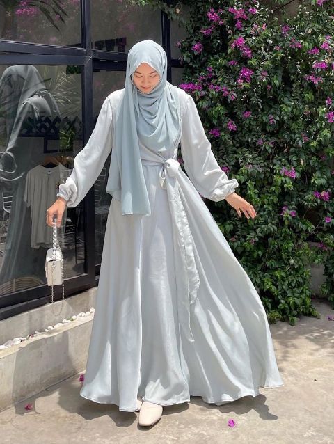 7 Outfit Kondangan Remaja Hijab Simple dan Stylish 8 dress a-line warna pastel