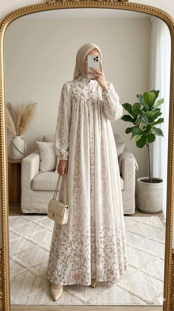 7 Outfit Kondangan Remaja Hijab Simple dan Stylish 14 floral long dress