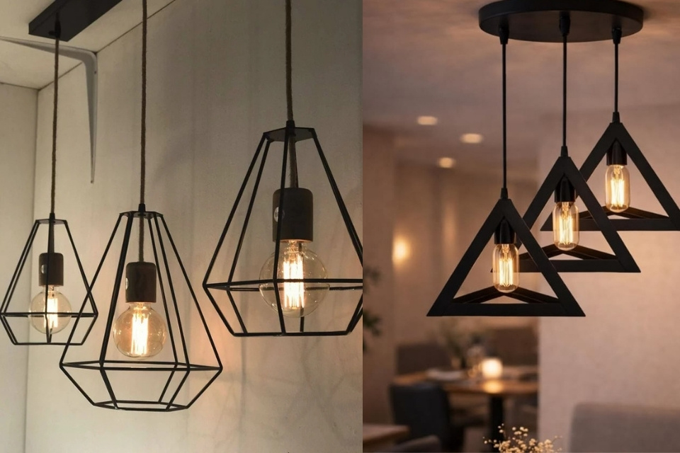 11 Model Lampu Ruang Tamu Minimalis Terbaru yang Bikin Ruangan Makin Estetik 17 lampu gantung rangka geometris untuk ruang tamu