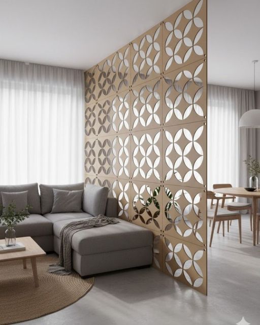 10 Sekat Ruang Tamu Minimalis yang Estetik dan Fungsional 18 laser cut decorative panel