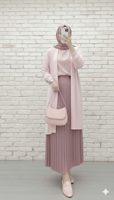 7 Outfit ke Mall Hijab yang Modis dan Nyaman Dipakai 14 outfit long outer dan rok plisket