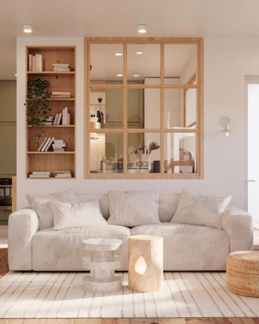 10 Sekat Ruang Tamu Minimalis yang Estetik dan Fungsional 20 wood and glass divider