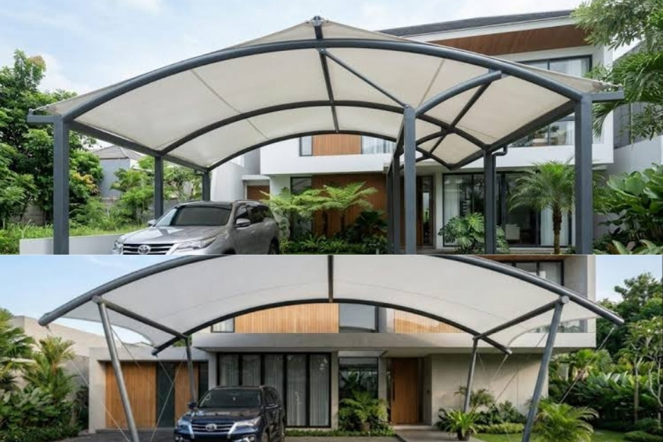 Inspirasi Model Kanopi Teras Depan Rumah yang Awet dan Bikin Fasad Makin Cantik 13 hipwee-Kanopi Membran Lengkung