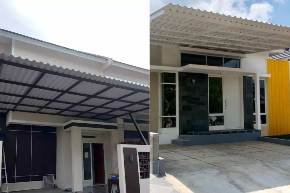 Inspirasi Model Kanopi Teras Depan Rumah yang Awet dan Bikin Fasad Makin Cantik 8 hipwee-Kanopi uPVC Datar dengan Rangka Hollow