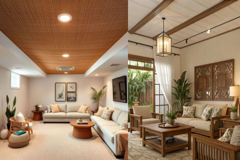 Inspirasi Model Plafon PVC Ruang Tamu yang Paling Awet, Murah dan Kekinian, Bikin Rumah Makin Kece! 12 hipwee-Plafon PVC Motif Anyaman Rotan atau Bambu