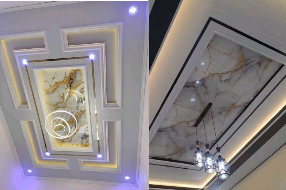 Inspirasi Model Plafon PVC Ruang Tamu yang Paling Awet, Murah dan Kekinian, Bikin Rumah Makin Kece! 9 hipwee-Plafon PVC Motif Marble
