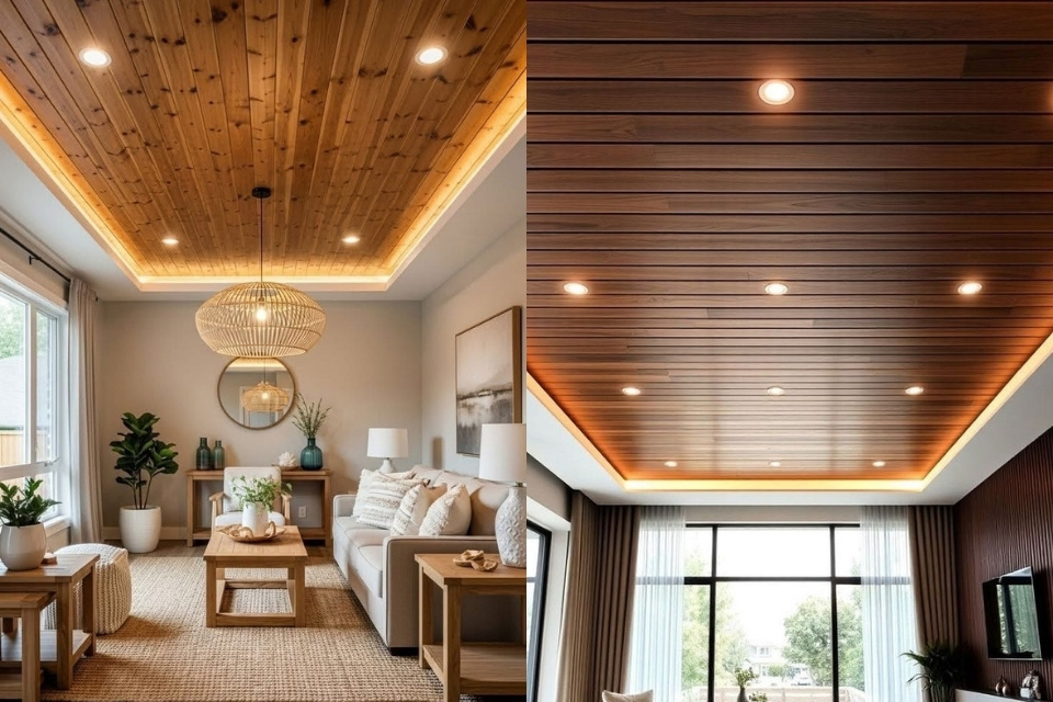 Inspirasi Model Plafon PVC Ruang Tamu yang Paling Awet, Murah dan Kekinian, Bikin Rumah Makin Kece! 7 hipwee-Plafon PVC Motif Serat Kayu Natural
