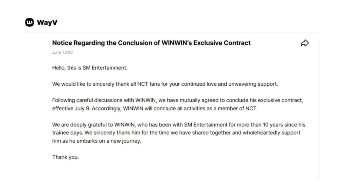 Kini Giliran Winwin yang Meninggalkan NCT, Bagaimana Nasib WayV? 3