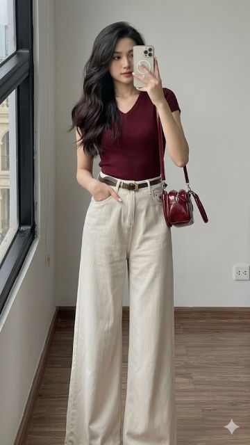 7 Outfit Cewek Pendek Stylish & Bikin Terlihat Lebih Jenjang 8 high waisted wide leg pants