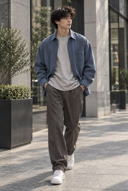 Ide Outfit CFD Pria yang Stylish, Nyaman & Tetap Fungsional 13 overshirt tipis dan celana cargo