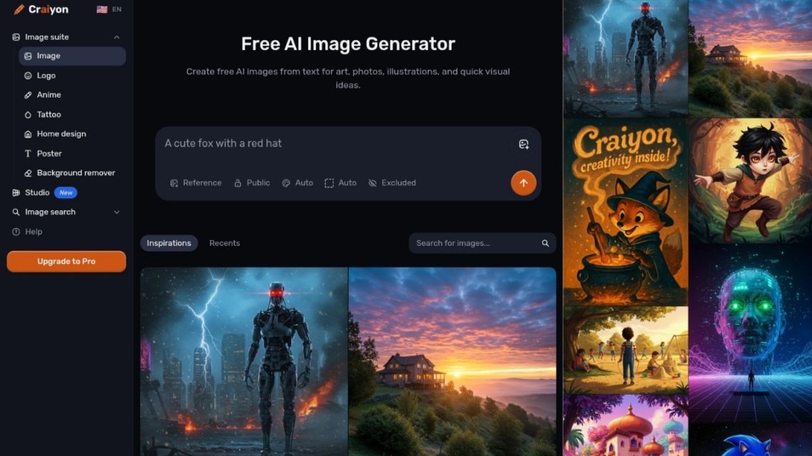 10 Best AI Image Generator Platforms in 2026: Features, Pricing & Comparison 21 Craiyon AI image generator interface with prompt box and generated artwork gallery.