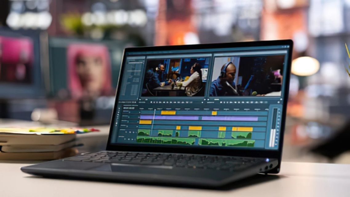 XImagineAI: The Grok Video Upgrade That Brings Seedance, Flux, and More Into One Platform 12 Laptop displaying AI video editing software with a cinematic video production timeline