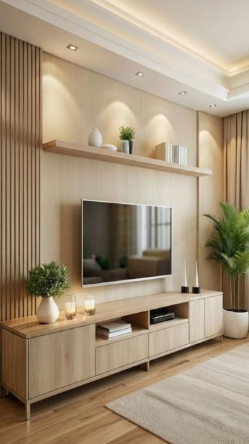 rak tv dengan panel fluted