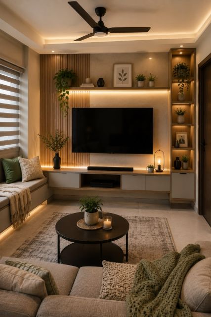rak tv minimalis dengan led tersembunyi