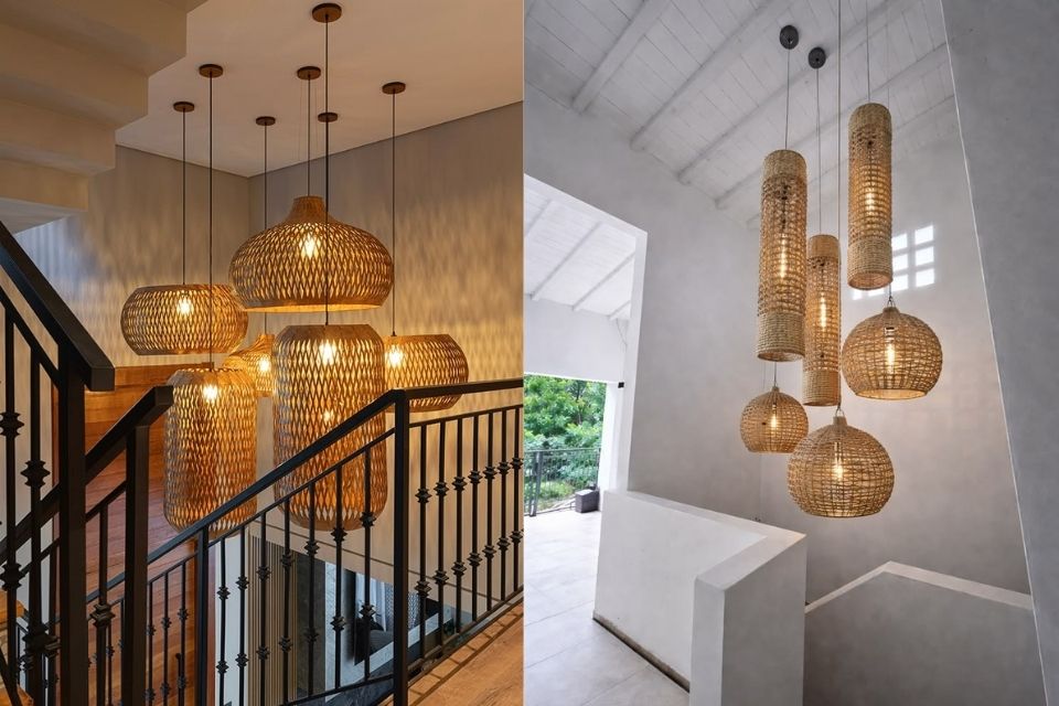 9 Model Lampu Void Rumah untuk Plafon Tinggi, Estetik dan Modern 15 hipwee-Anyaman serat alam buat nuansa tropis dan hangat