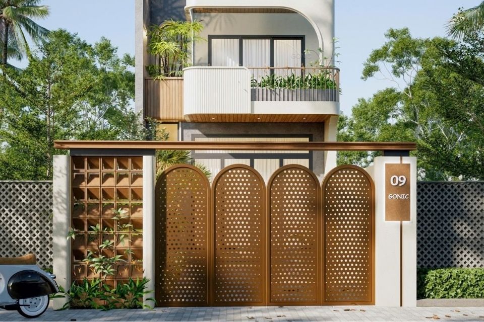 7 Ide Model Gerbang Rumah Minimalis yang Estetik dan Nggak Pasaran 13 hipwee-Gerbang Lipat Laser Cut Pattern Lengkung