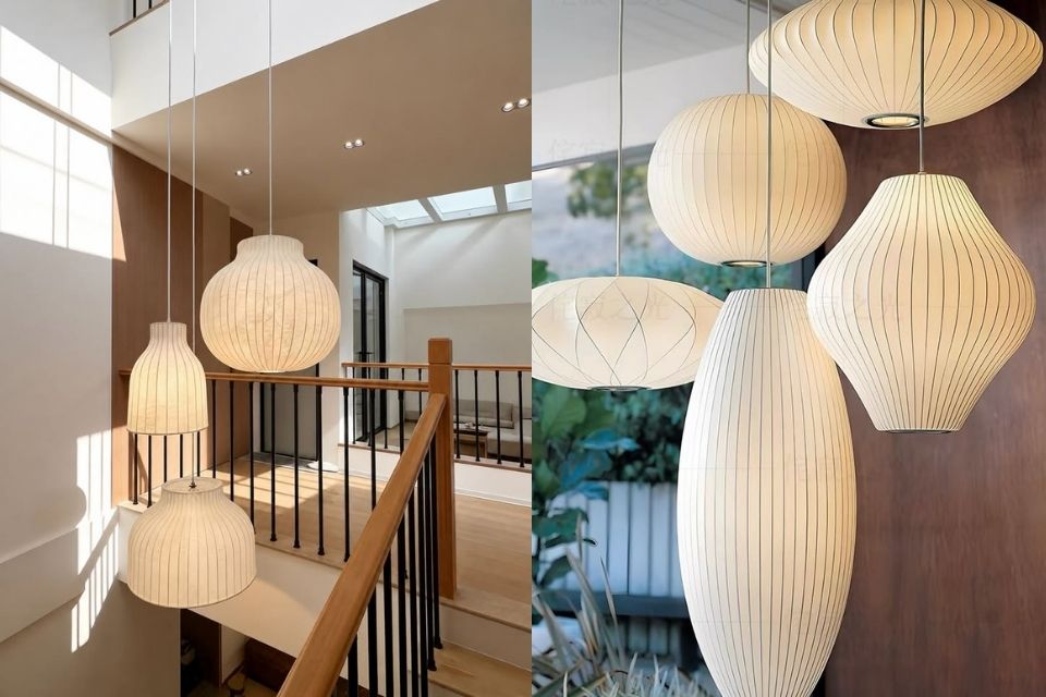 9 Model Lampu Void Rumah untuk Plafon Tinggi, Estetik dan Modern 14 hipwee-Kap lentera bertekstur buat nuansa hangat ala Japandi