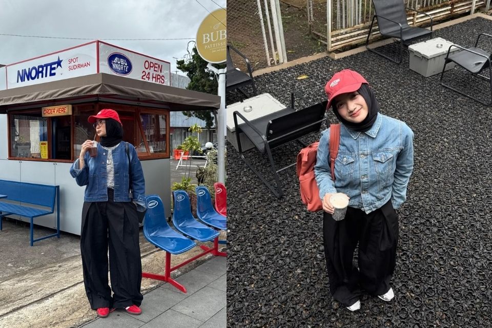 7 Ide OOTD Dufan Hijab yang Nyaman dan Stylish, Ada Mid Size Friendly! 13 hipwee-Kasual Boyish Pakai Jaket Denim dan Celana High-Waist Kulot Hitam