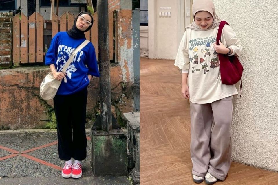 7 Ide OOTD Dufan Hijab yang Nyaman dan Stylish, Ada Mid Size Friendly! 14 hipwee-Super Comfy Pakai Kaos Oversize dan Celana Loose
