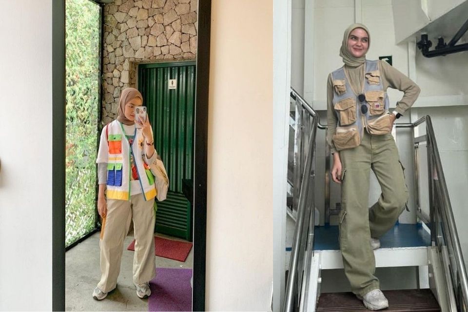 7 Ide OOTD Dufan Hijab yang Nyaman dan Stylish, Ada Mid Size Friendly! 12 hipwee-Tampil Edgy Pakai Utility Vest dan Celana Cargo Earth Tone