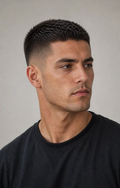 11 Model Rambut Pria untuk Wisuda yang Stylish, Rapi, dan Bikin Pangling! 23 Pria dengan buzz cut fade, rambut sangat pendek dengan gradasi di samping