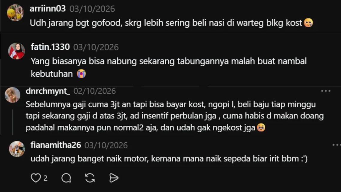 Ramai Tren Tangkapan layar curhatan warganet di Threads tentang gaya hidup yang mulai berubah