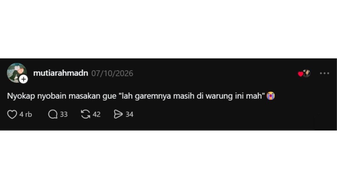 Auto Bikin Nyengir, Ini 11 Celetukan Betawi Lucu yang Viral di Threads Buat Penawar Stres 21 Tangkapan layar Threads tentang celetukan nyokap Betawi menyindir masakan kurang garam