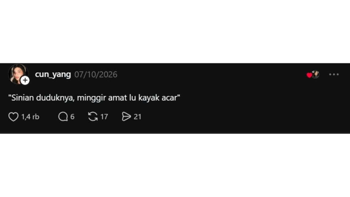 Auto Bikin Nyengir, Ini 11 Celetukan Betawi Lucu yang Viral di Threads Buat Penawar Stres 16 Tangkapan layar Threads tentang sindiran posisi duduk di pojok sofa seperti acar nasi goreng