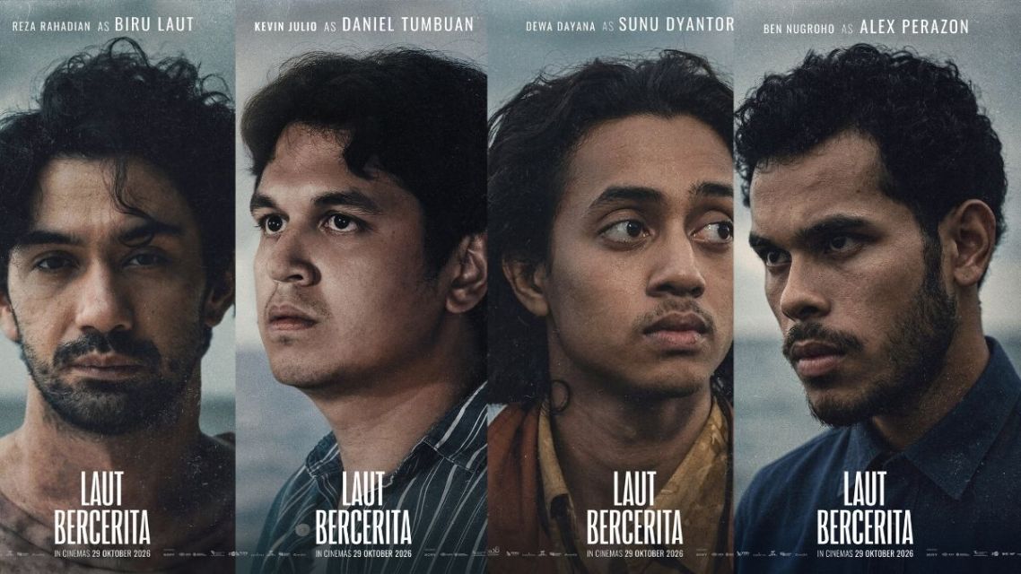 Tragedi Hilangnya Aktivis 1998, Film Laut Bercerita Bawa Perjuangan Biru Laut ke Layar Lebar Bulan Ini 7 Poster film Laut Bercerita menampilkan tokoh Laut, Daniel, Sunu, dan Alex