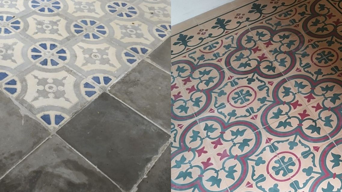 Meski Sederhana, 9 Detail Interior Jadul di Rumah Nenek Selalu Sukses Bikin Kangen 10 Ubin tegel semen motif klasik warna biru dan merah khas dekorasi rumah jadul