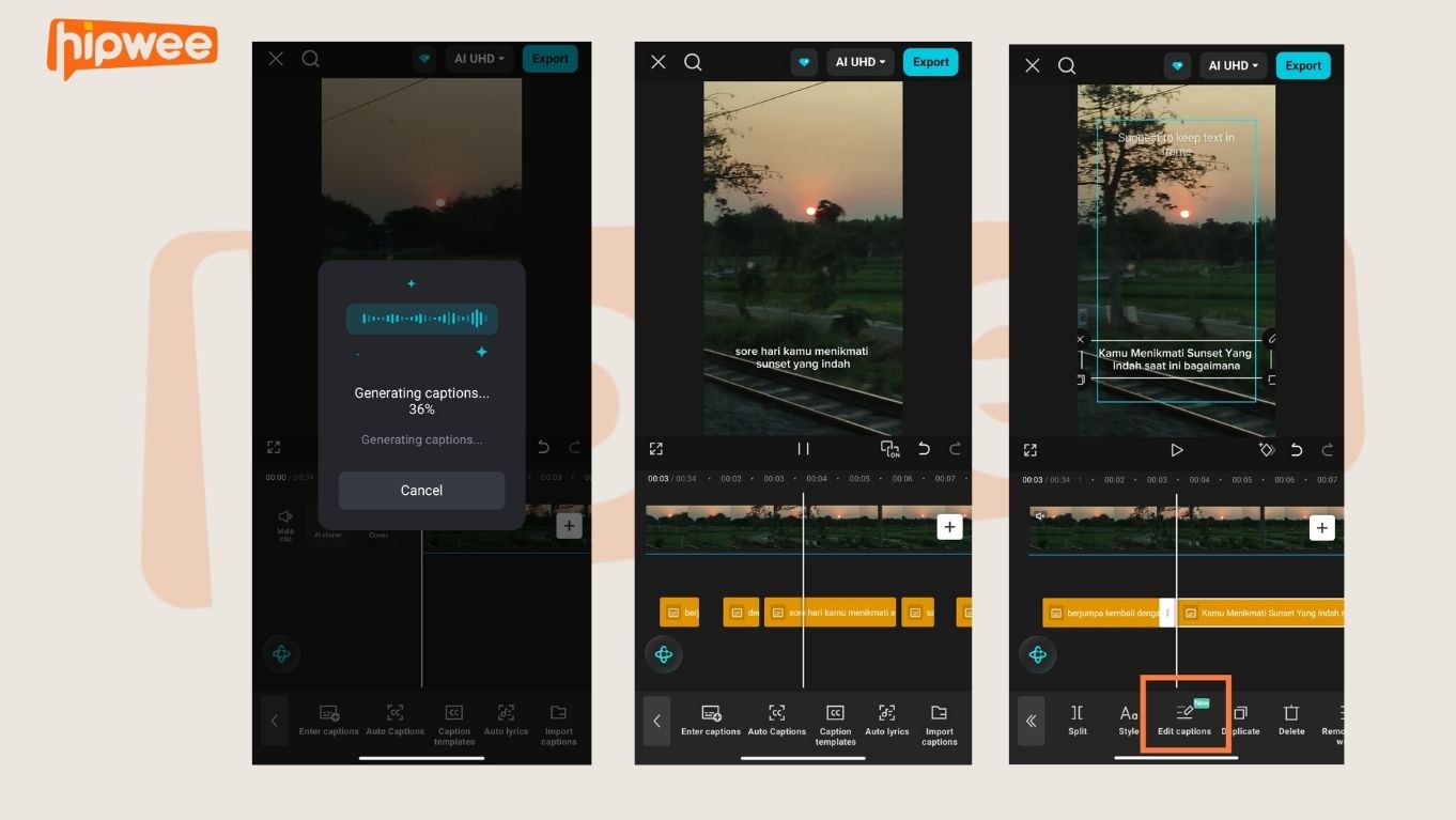 Mau Bikin Video yang Mudah Dipahami Penonton? Tambahkan Caption Otomatis Aja! 12 Fitur Edit captions dan tombol Export di CapCut