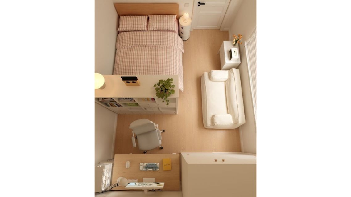 Cara Menata Kamar Kos Sempit Biar Lega: 9 Trik Layout dan Penyimpanan yang Bisa Kamu Coba Hari Ini 12 Tata letak kamar kos dengan kasur menempel dinding