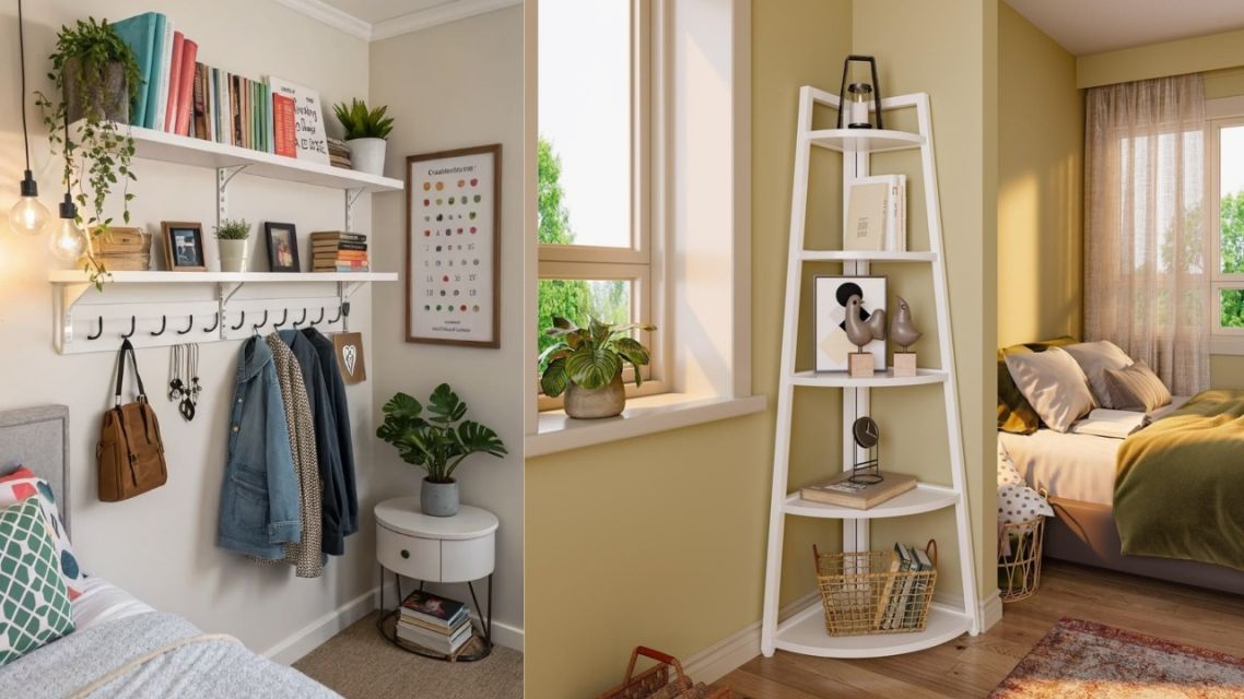 Cara Menata Kamar Kos Sempit Biar Lega: 9 Trik Layout dan Penyimpanan yang Bisa Kamu Coba Hari Ini 14 Rak vertikal di dinding kamar kos untuk menyimpan barang